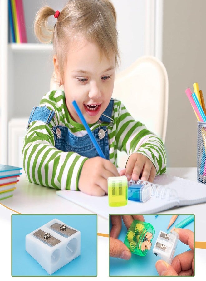 JEFURE 24 Pcs 2 Holes Small Manual Pencil Sharpener with Lid, Colored Handheld Dual Hole Pencil Sharpeners Bulk, Crayon Colored Pencils Sharpener, Pencil Sharpener for Kids, Office, School, Classroom - Image 4