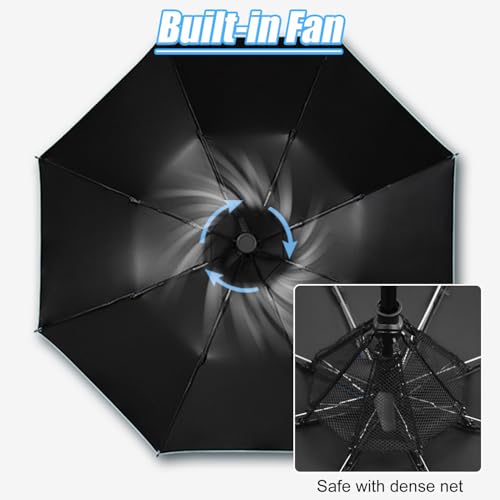 WOOLALA UV Sun Umbrella with Fan, Portable Cooling Fans UPF 50+ Foldable Umbrellas for Sun & Rain, USB Rechargeable Travel Personal Air-Fresh for Heatstroke, Hot Days - Image 4