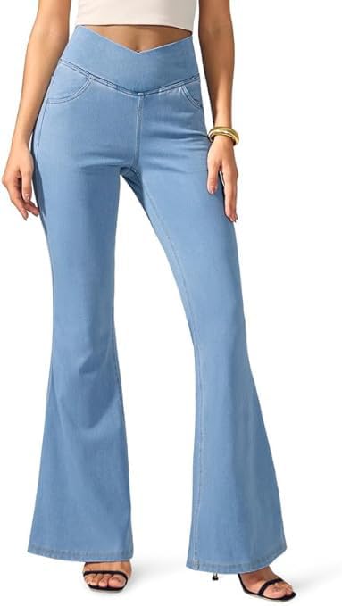ADBUCKS Flared Jeans for Women High Waisted Bell Bottom Jeans Trendy Stretchy Flare Jeggings with Pockets (in, Numeric, 28, Icyblue) - Image 2