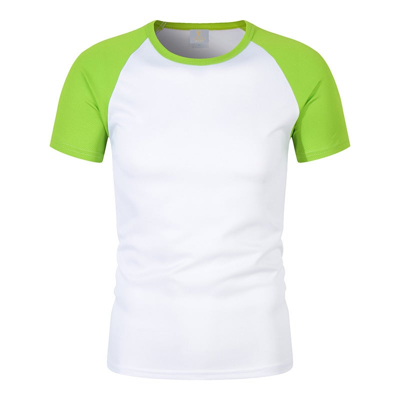 Quick-Dry Mesh Contrast Crew Neck Tee Unisex Summer Casual Apple Green