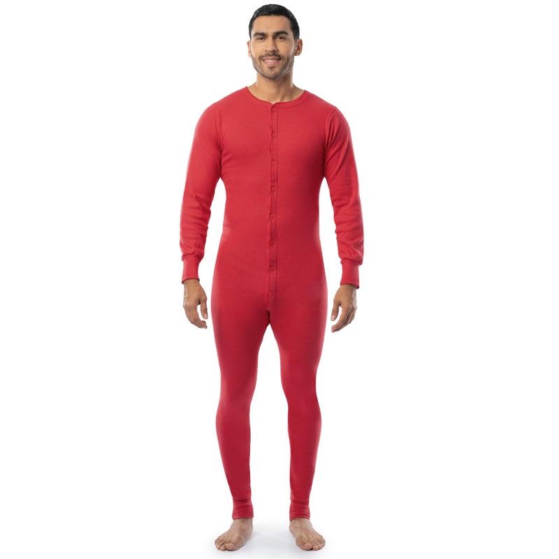 Indera Men's Cotton Rib Knit Union Suit, Red, Large Tall - Image 1