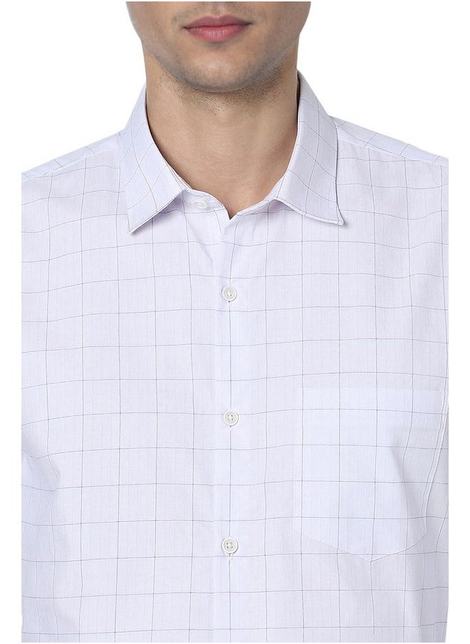 Peter England Peter England Men's Classic Wonder Fabric Checkered Slim Fit Formal Shirt | Cotton Rich | Pin Point Oxford Lilac  - Image 4