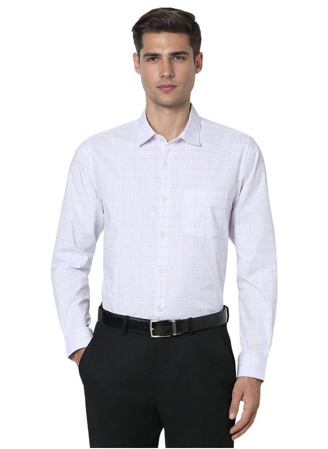 Peter England Peter England Men's Classic Wonder Fabric Checkered Slim Fit Formal Shirt | Cotton Rich | Pin Point Oxford Lilac  - Image 1