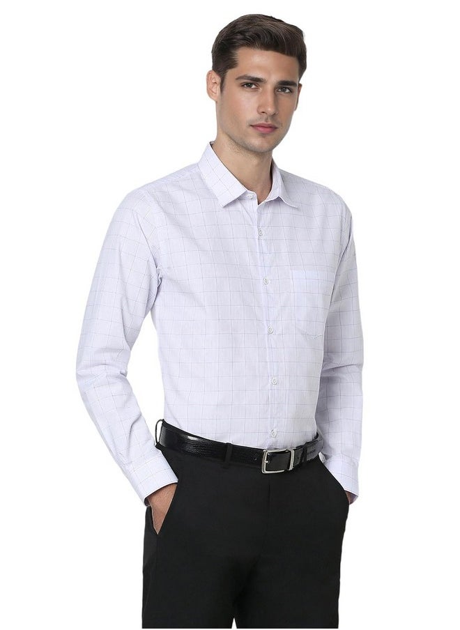 Peter England Peter England Men's Classic Wonder Fabric Checkered Slim Fit Formal Shirt | Cotton Rich | Pin Point Oxford Lilac  - Image 2