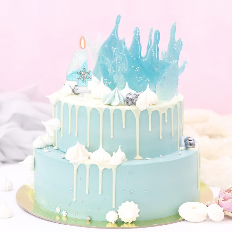 ElekFX Sky Blue Frozen Themed Birthday Candles, Snowflake Number Candles for Kids Adults Birthday Party Supplies, 2.76 inch Number 4 Candle Cake Topper Decorations (Number 4) - Image 3