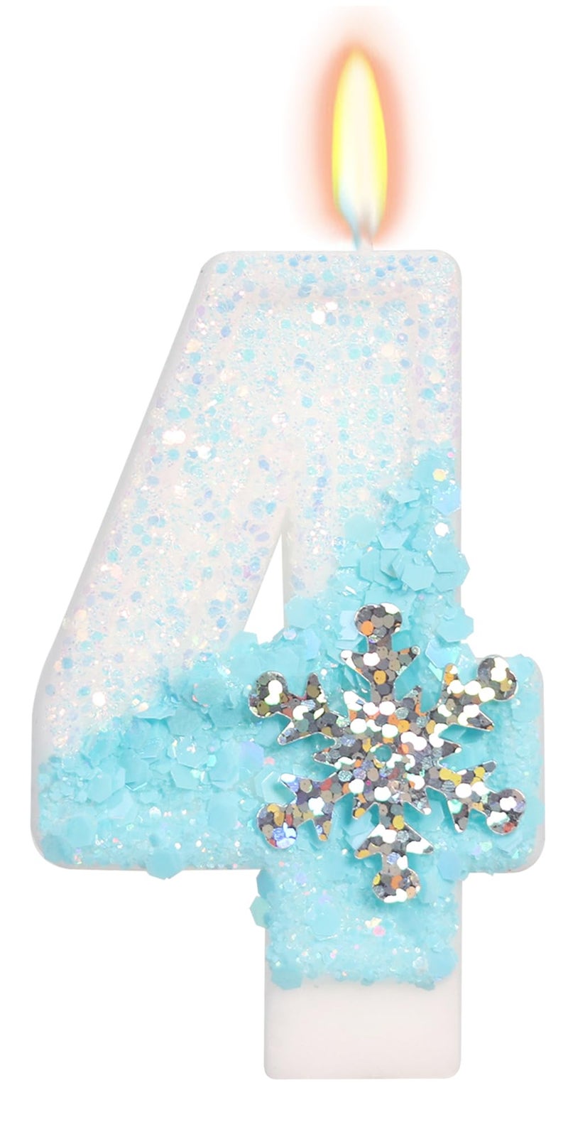 ElekFX Sky Blue Frozen Themed Birthday Candles, Snowflake Number Candles for Kids Adults Birthday Party Supplies, 2.76 inch Number 4 Candle Cake Topper Decorations (Number 4) - Image 1