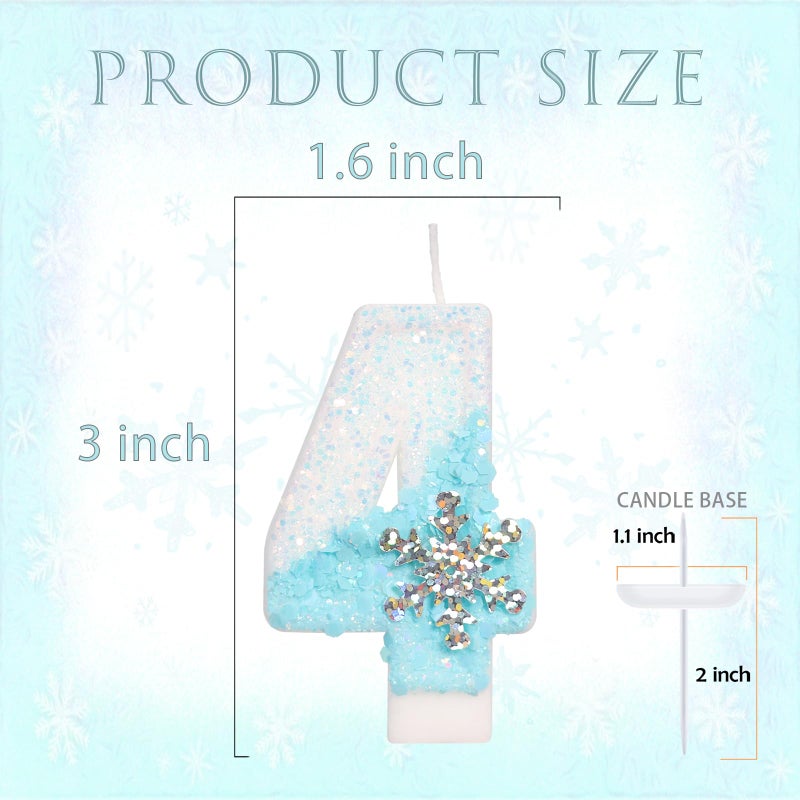 ElekFX Sky Blue Frozen Themed Birthday Candles, Snowflake Number Candles for Kids Adults Birthday Party Supplies, 2.76 inch Number 4 Candle Cake Topper Decorations (Number 4) - Image 2