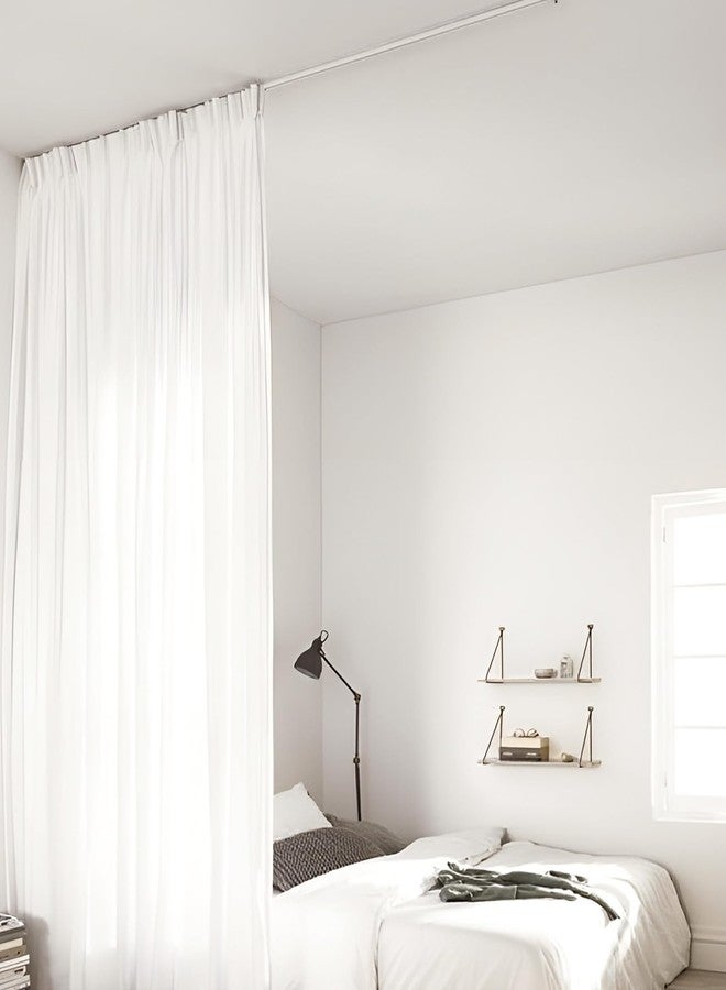 SOMINS Curtain Track, Ceiling Curtain Track with Roller Hooks, Ceiling Mount Rail Set for Room Divider, 6ft - 9ft (White) - Image 2