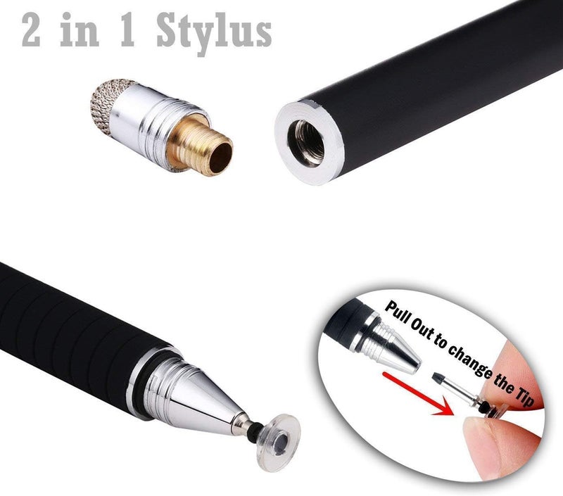 MEKO Disc Fine Drawing Stylus Pens 2 in 1 Precision for All Capacitive Touch Screens Cell Phones, Tablets, Laptops Bundle 6 Replacement Tips - 2 Pcs (Black/Purple) - Image 5
