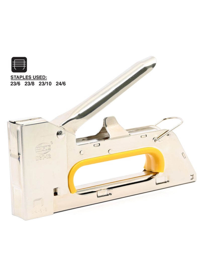 Fis Heavy Duty Metal Stapler Gun Tacker Staples used 23/6,23/8,23/10,24/6 mm Color Silver/Yellow -FSSFNGT-12 - Image 1