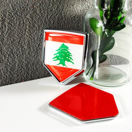 Newperlite ملصق علم لبنان الجديد لسيارة، شعار علم لبناني، ملحقات تزيين السيارات، درع كروم للشاحنات والمركبات، عبوة من 2 - Image 3