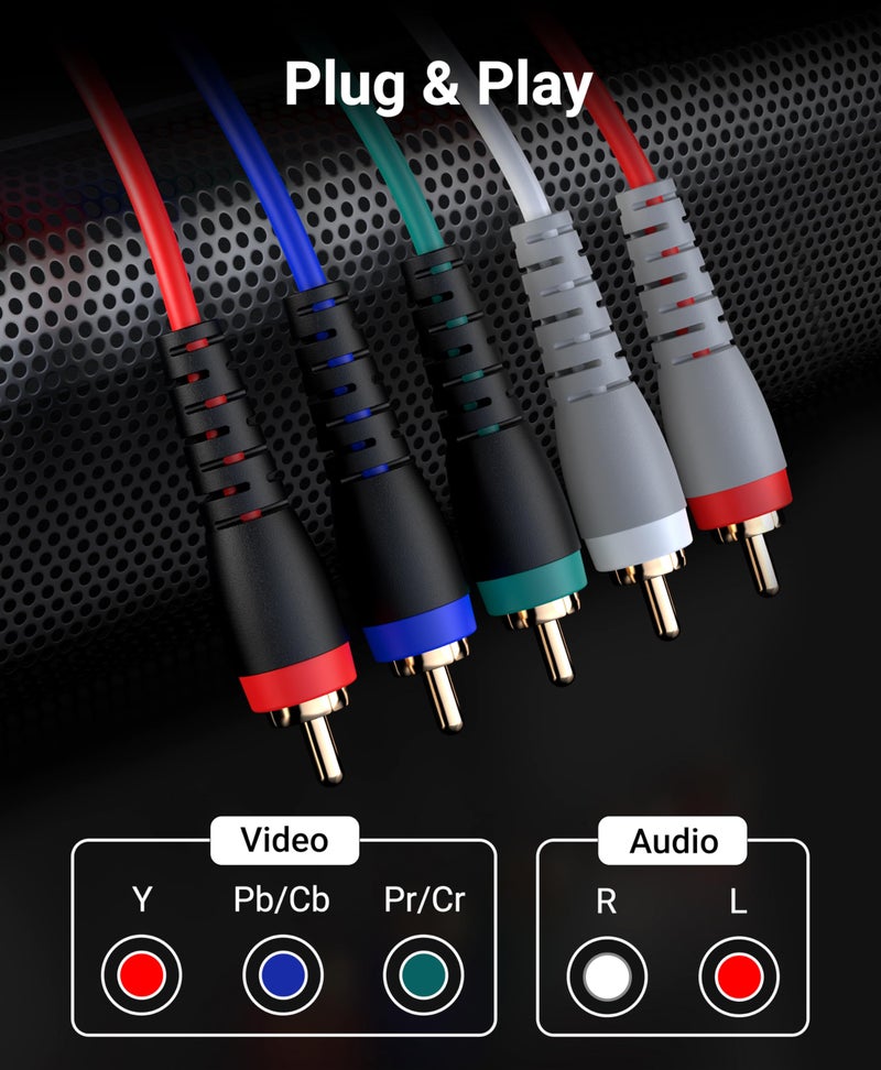BlueRigger Component Video Cable with Audio (6FT, RCA- 5 Cable, Supports 1080i) - Compatible with DVD Players, VCR, Camcorder, Projector - Image 4