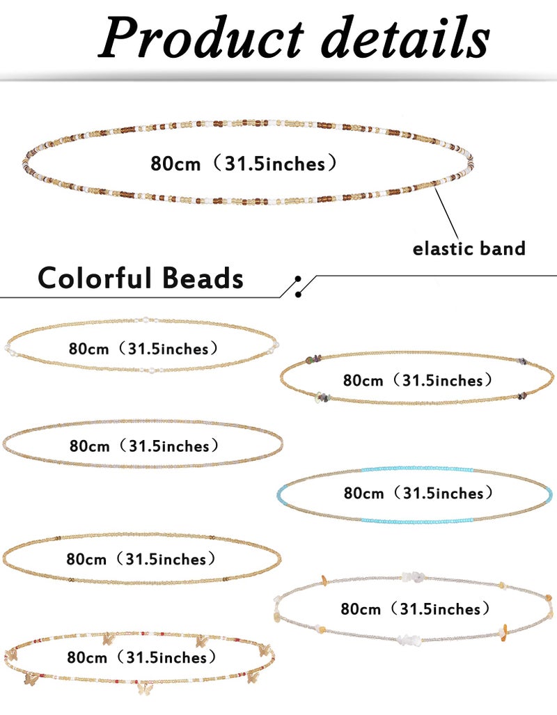 Tornito 8Pcs 31.5 Inches African Waist Bead Chain Elastic Belly Beads Butterfly Shell Layered Body Chain Colorful Jewelry Accessories for Women (F:8Pcs(Yellow)) - Image 4