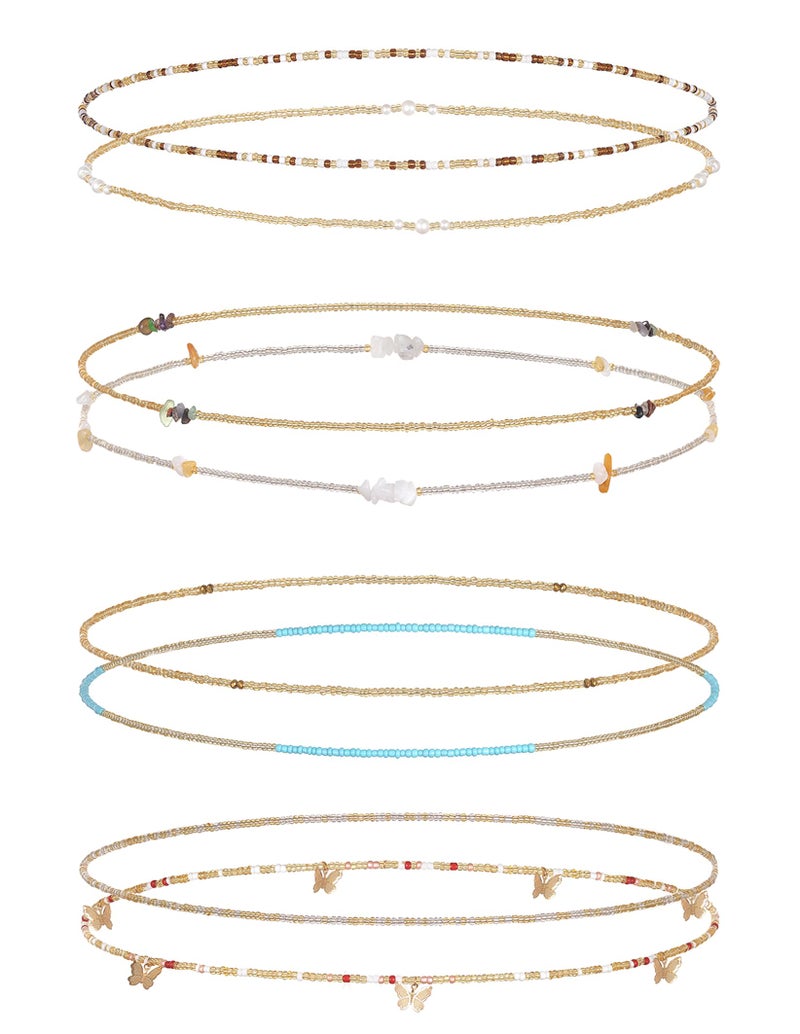 Tornito 8Pcs 31.5 Inches African Waist Bead Chain Elastic Belly Beads Butterfly Shell Layered Body Chain Colorful Jewelry Accessories for Women (F:8Pcs(Yellow)) - Image 1