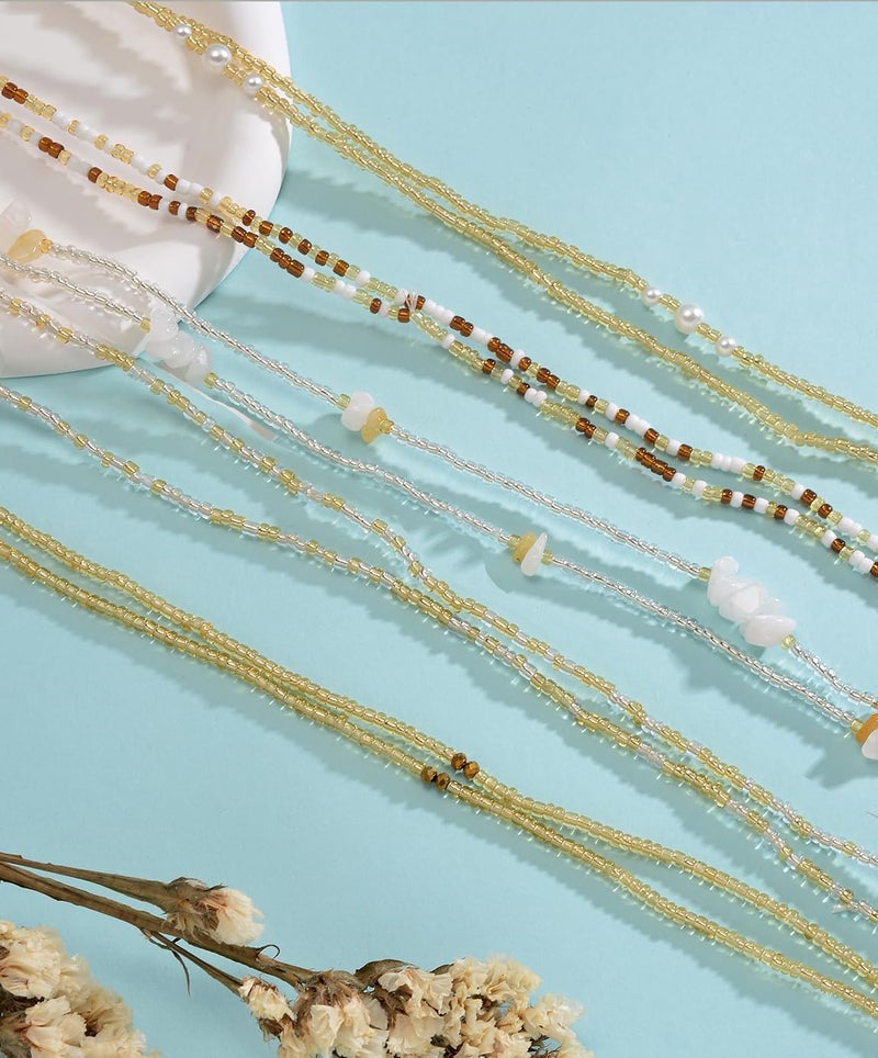 Tornito 8Pcs 31.5 Inches African Waist Bead Chain Elastic Belly Beads Butterfly Shell Layered Body Chain Colorful Jewelry Accessories for Women (F:8Pcs(Yellow)) - Image 3