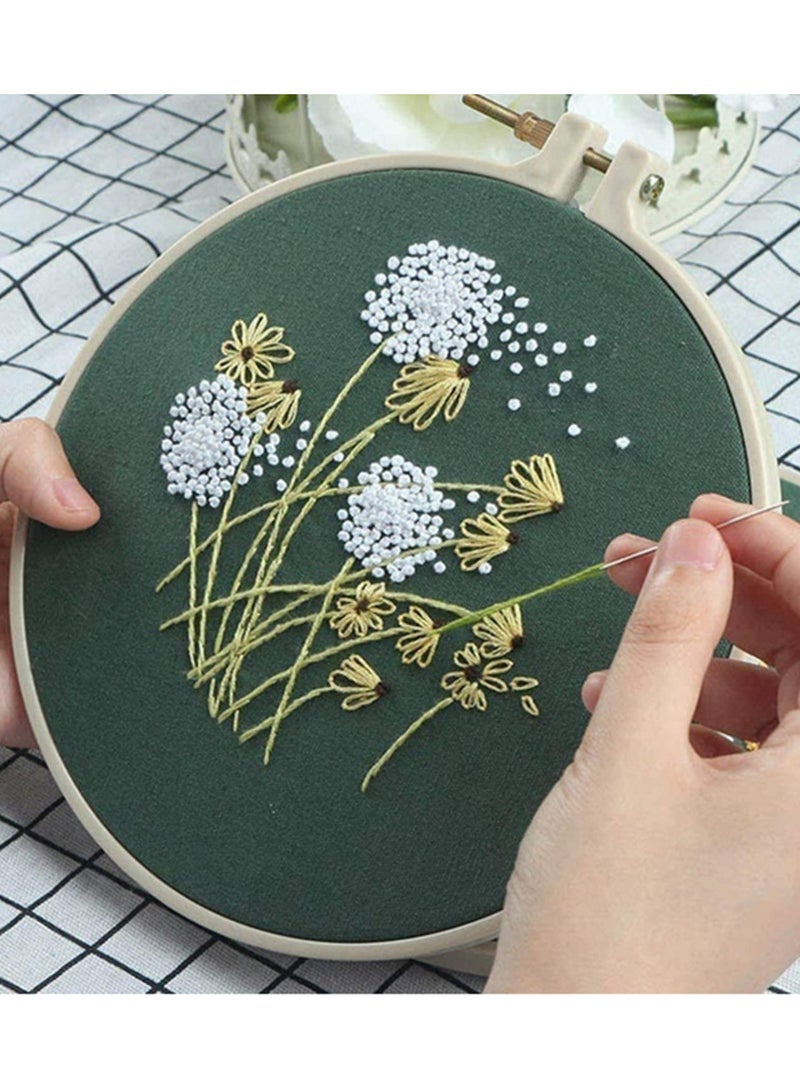 ٤ قطع مجموعة تطريز منقوشة للهواة بتصميم زهور مع خيوط ملونة وأدوات ٢٠x٢٠ سم - Image 5