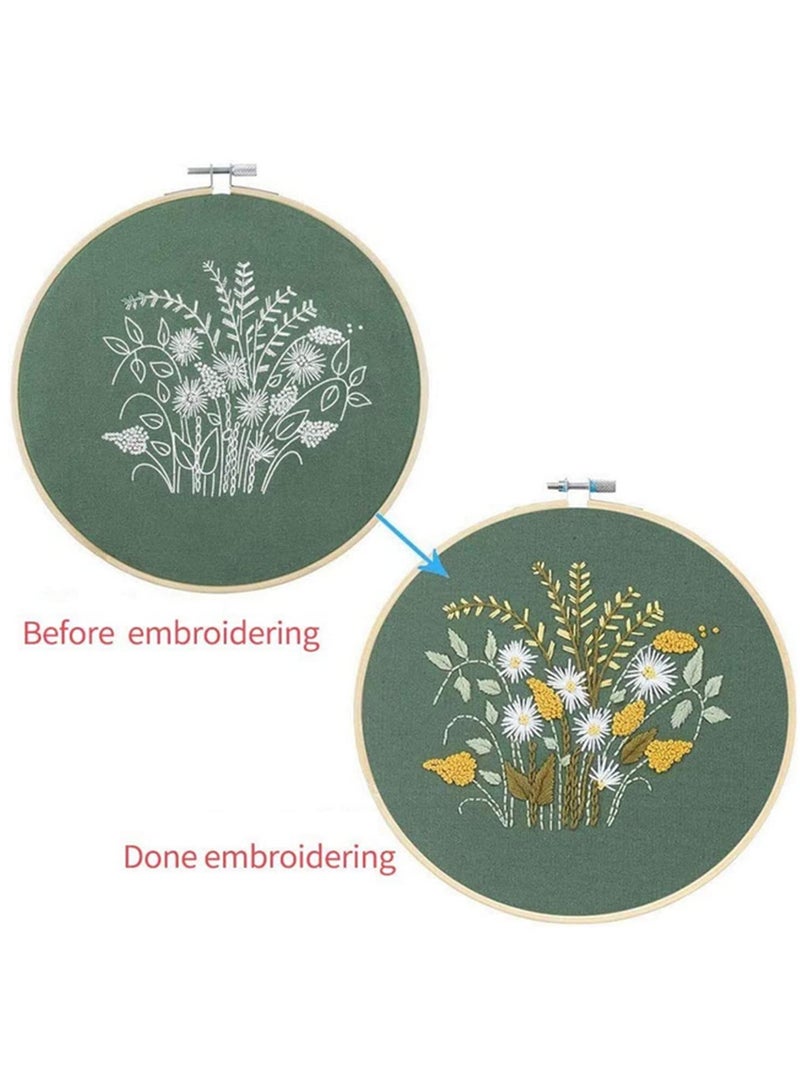٤ قطع مجموعة تطريز منقوشة للهواة بتصميم زهور مع خيوط ملونة وأدوات ٢٠x٢٠ سم - Image 3