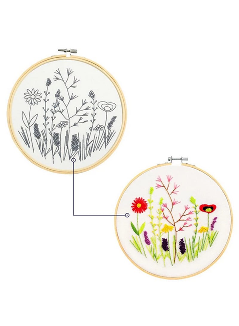 ٤ قطع مجموعة تطريز منقوشة للهواة بتصميم زهور مع خيوط ملونة وأدوات ٢٠x٢٠ سم - Image 4