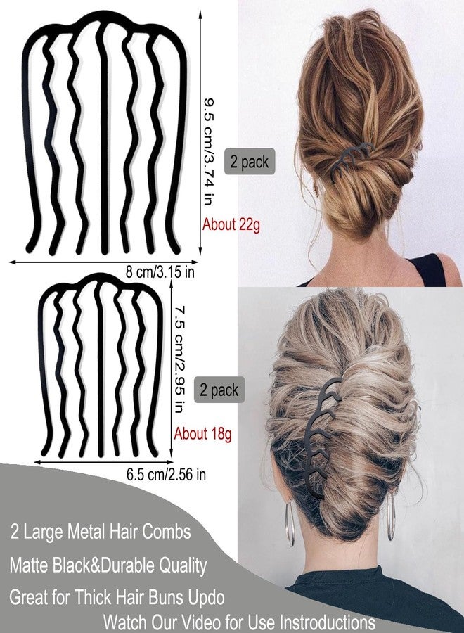 LAPOHI 7 Pcs Metal Hair Side Combs Hair Fork Clip Teeth Hair Pin Stick for Updo Bun, U Shape Hair Combs for Vintage Hairstyle Hair Accessories, Thick Hair Combination - Image 2