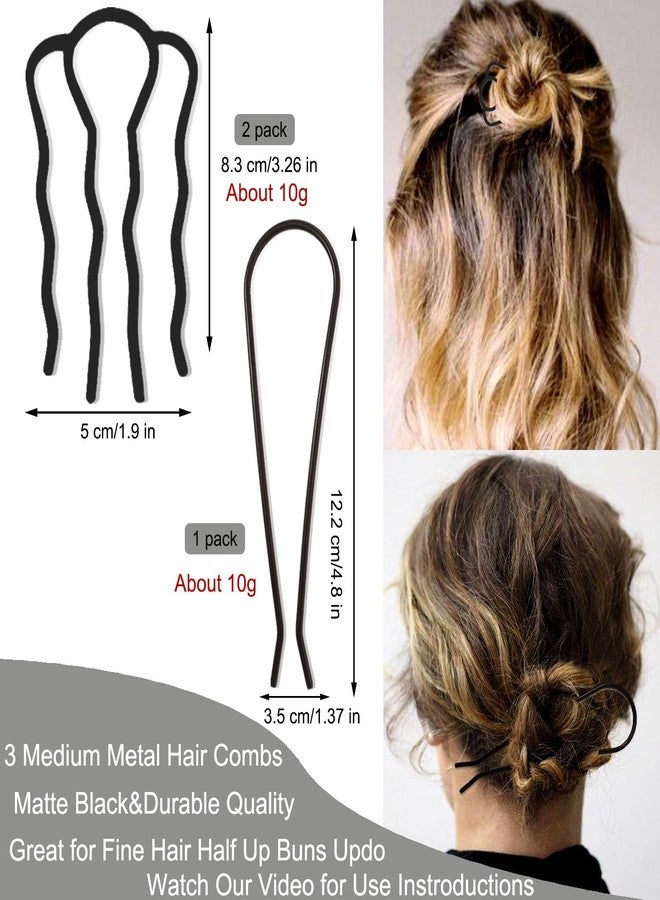 LAPOHI 7 Pcs Metal Hair Side Combs Hair Fork Clip Teeth Hair Pin Stick for Updo Bun, U Shape Hair Combs for Vintage Hairstyle Hair Accessories, Thick Hair Combination - Image 3