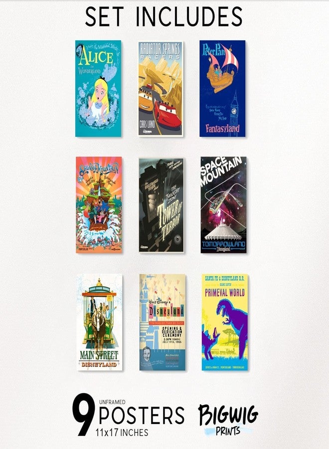 BigWig Prints Disney Parks Wall Art - Disneyland Wall Art, Disneyland Gifts, Vintage Retro Disney Theme Park Merchandise, Splash Mountain Poster, Collectibles, Memorabilia -Unframed Reproduction Set of 9 (11x17") - Image 2