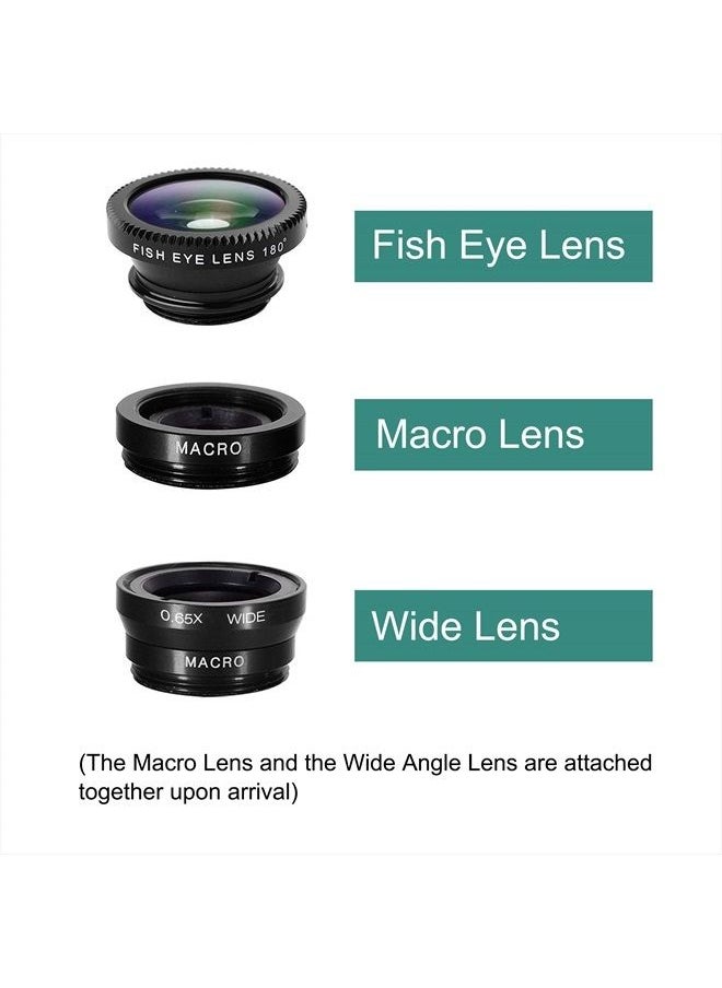 Ailun - Phone Lens,by Ailun,3 in 1 Clip On 180 Degree Fish Eye Lens+0.65X Wide Angle+10X Macro Lens,Universal HD Camera Lens Kit for Mobile Phone,Cellphone,Smart Phone - Image 1