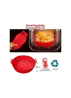 vesus Air Fryer Silicone Pot, Silicone Liners Food Safe Non Stick Air fryers Basket Oven Accessories, Reusable Fits 3QT - 5QT Air Fryer 2 pieces With Oil brush bottle (Red Red)  - Image 2