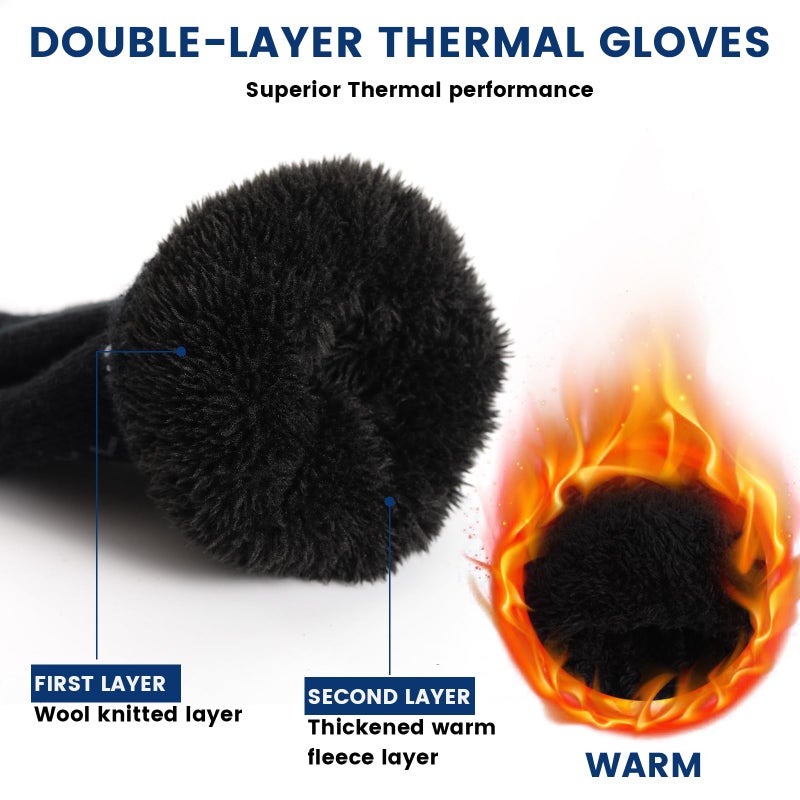 Premillow Winter Gloves for Men Women - Thermal Fleece Liner With Touchscreen, Warm Knit for Cold Weather, Insulated for Skiing Running Driving Cycling, Black L - Image 4