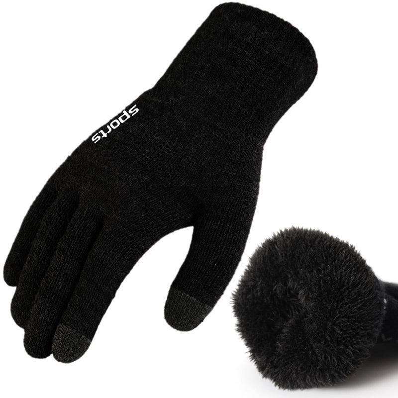 Premillow Winter Gloves for Men Women - Thermal Fleece Liner With Touchscreen, Warm Knit for Cold Weather, Insulated for Skiing Running Driving Cycling, Black L - Image 1