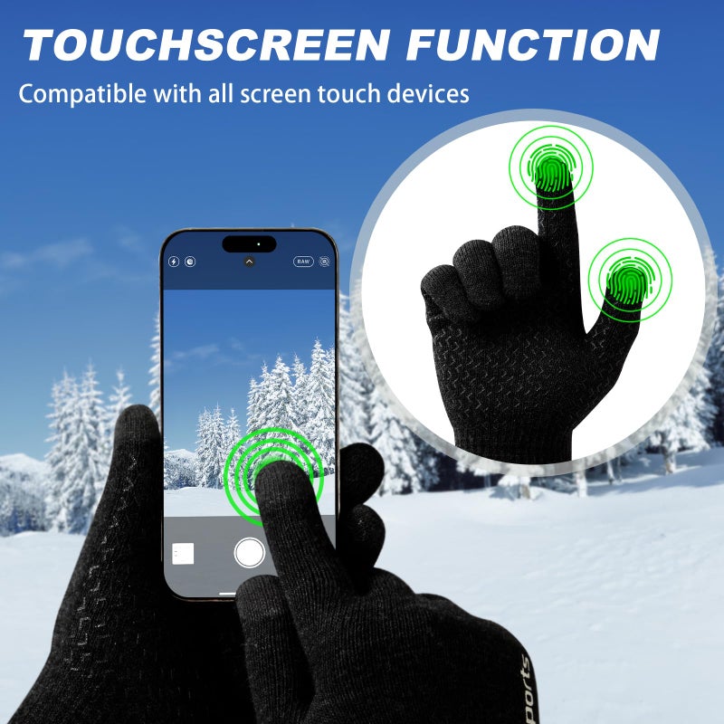 Premillow Winter Gloves for Men Women - Thermal Fleece Liner With Touchscreen, Warm Knit for Cold Weather, Insulated for Skiing Running Driving Cycling, Black L - Image 3