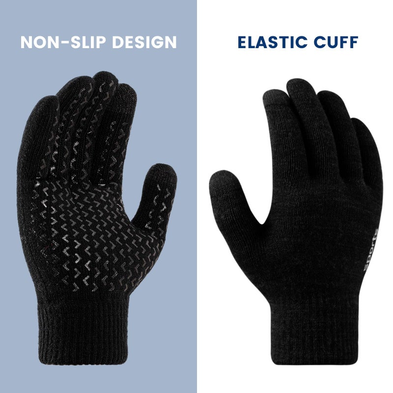 Premillow Winter Gloves for Men Women - Thermal Fleece Liner With Touchscreen, Warm Knit for Cold Weather, Insulated for Skiing Running Driving Cycling, Black L - Image 2