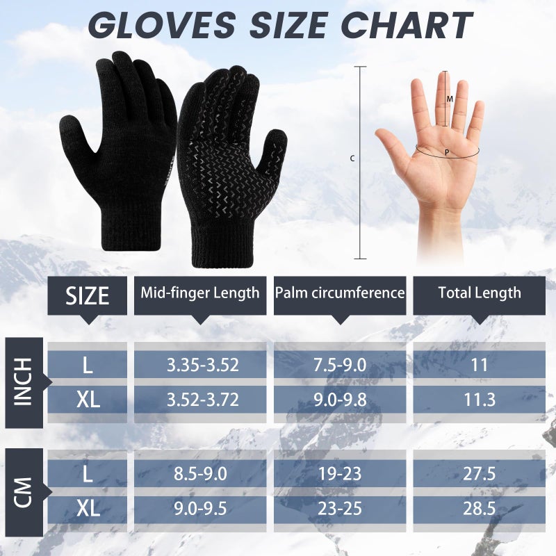 Premillow Winter Gloves for Men Women - Thermal Fleece Liner With Touchscreen, Warm Knit for Cold Weather, Insulated for Skiing Running Driving Cycling, Black L - Image 5