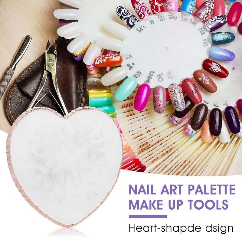 WLLHYF Resin Nail Art Palette Gold Edge Nail Holder Heart Shaped Color Makeup Foundation Mixing Tools Display Board Gel Nail Art Color Mixing Palette Painting Tray Manicure Tool - Image 2