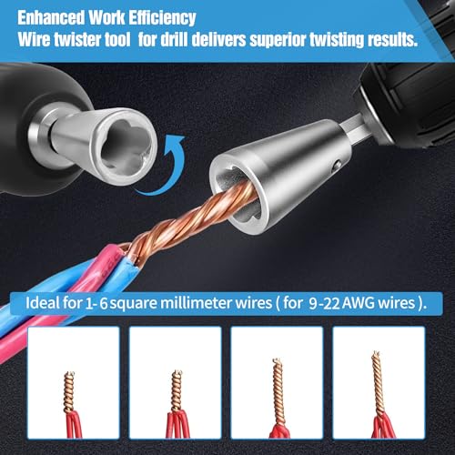 Hoiuter Wire Twister Tool for Drill, 2025 Upgrades Wire Nut Twister for Drill Profession Electricians Tool, 6MM Hex Shank Cable Wire Twisting Tool Wire Twister Wire Connector for 9-22 AWG (2pcs) - Image 3