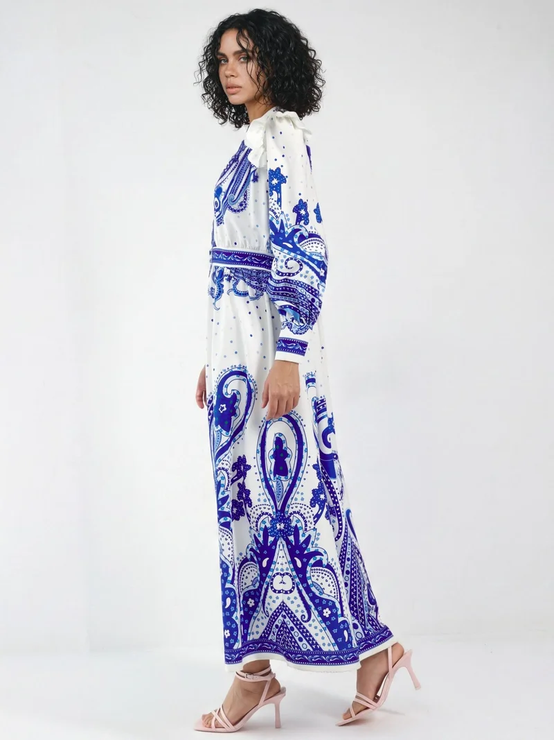 Jennyfer V-Neck Paisley Maxi Dress with Slit