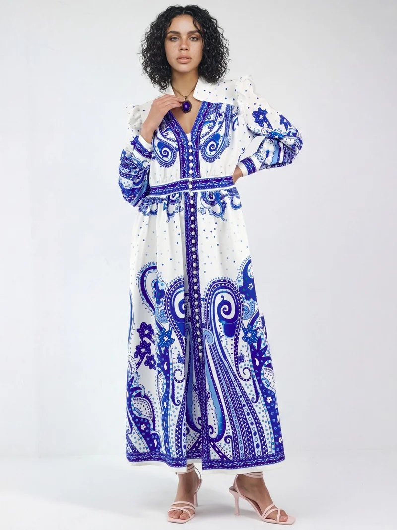 Jennyfer V-Neck Paisley Maxi Dress with Slit