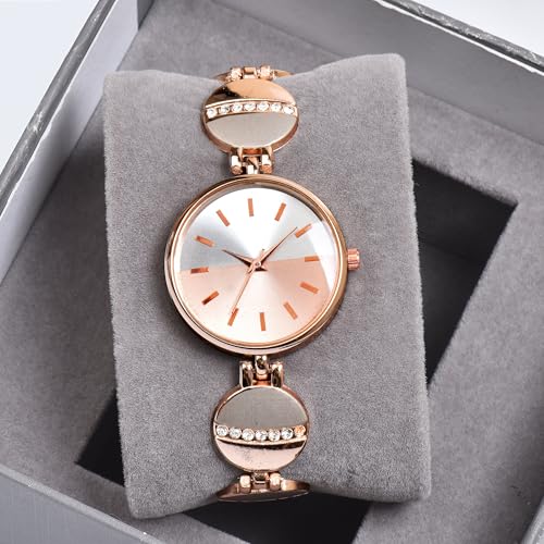 SWADESI STUFF Women's Round Dial Casual Elegant Rose Gold Stainless Steel Strap Quartz Watch (Rose Gold) - Image 2