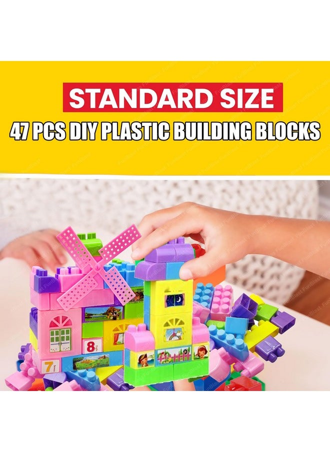 FunBlast FunBlast Building Blocks for Kids - 47 Pcs DIY Plastic Building Blocks with Wheels for Kids, Colorful Interlocking Blocks for 3+ Years Kids, Girls & Boys (Multicolor)  - Image 4