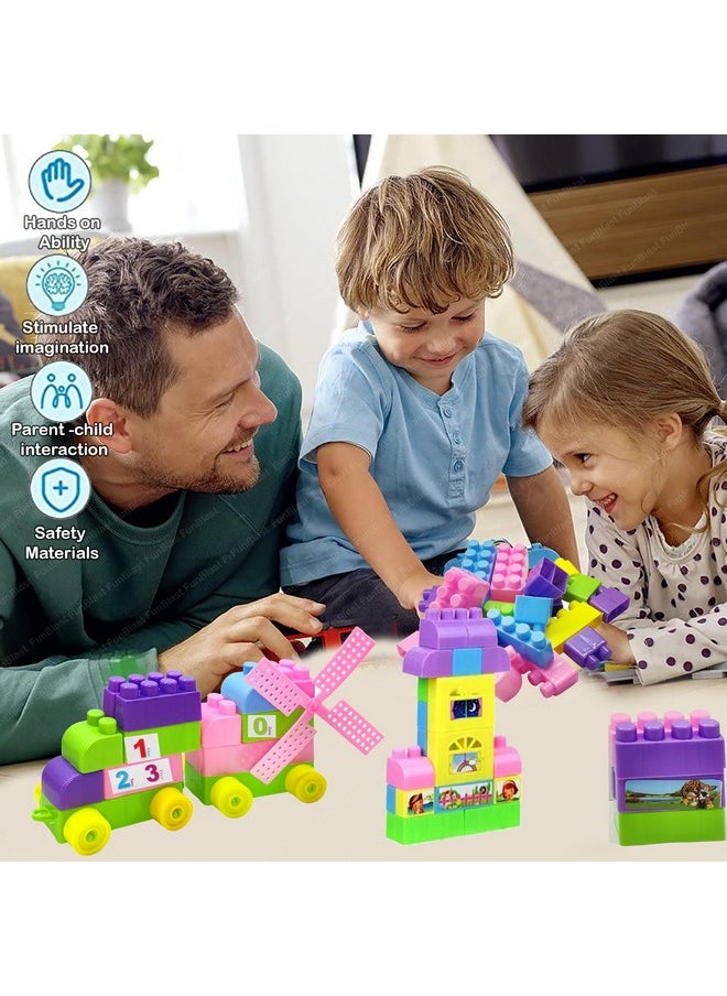 FunBlast FunBlast Building Blocks for Kids - 47 Pcs DIY Plastic Building Blocks with Wheels for Kids, Colorful Interlocking Blocks for 3+ Years Kids, Girls & Boys (Multicolor)  - Image 5