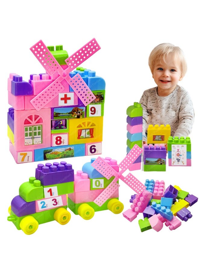 FunBlast FunBlast Building Blocks for Kids - 47 Pcs DIY Plastic Building Blocks with Wheels for Kids, Colorful Interlocking Blocks for 3+ Years Kids, Girls & Boys (Multicolor)  - Image 1