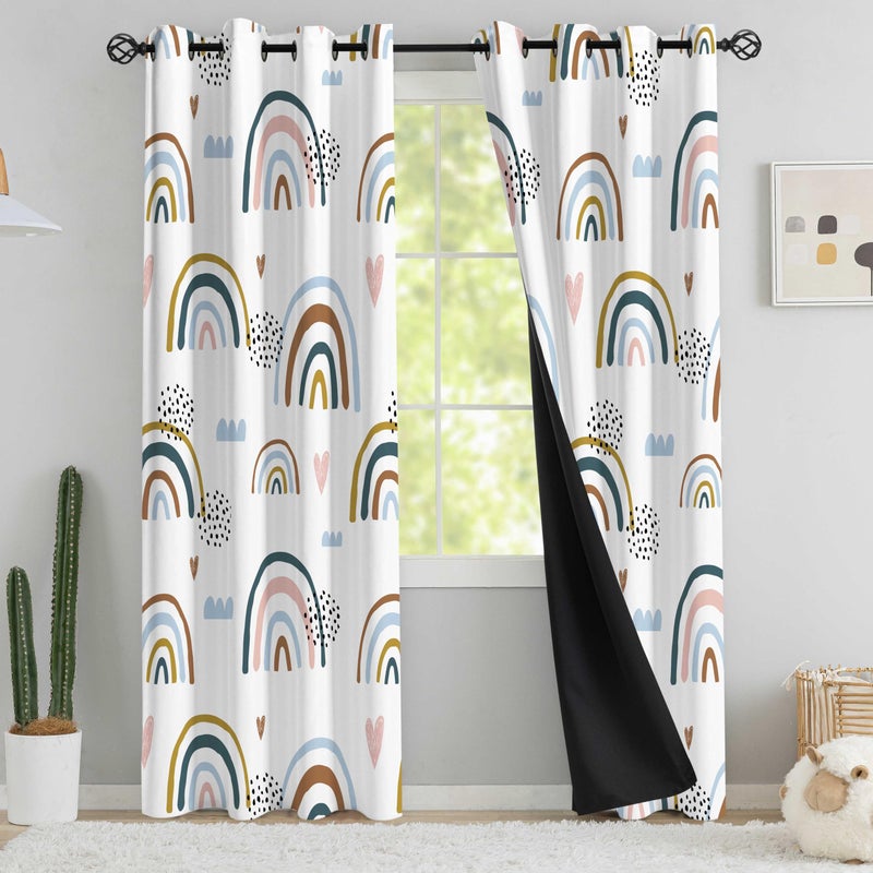 chiinvent Blackout Rainbow Curtains for Kids Cute Rainbow Room Darkening Window Curtains Decorative Cartoon Black Out Curtain for Girls Bedroom Nursery C2 52 x 84 2 Panels 90 Blackout