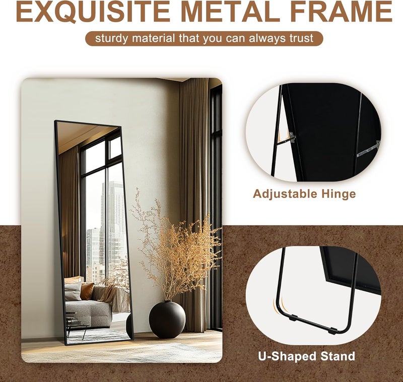 Delma Full Length Standing Mirror,Large Floor Mirror with Aluminum Frame for Bedroom, Bathroom, Living Room,Wall Mount or Freestanding Design(with Stand,Rect 69x24-Black) Multi item matching - Image 5