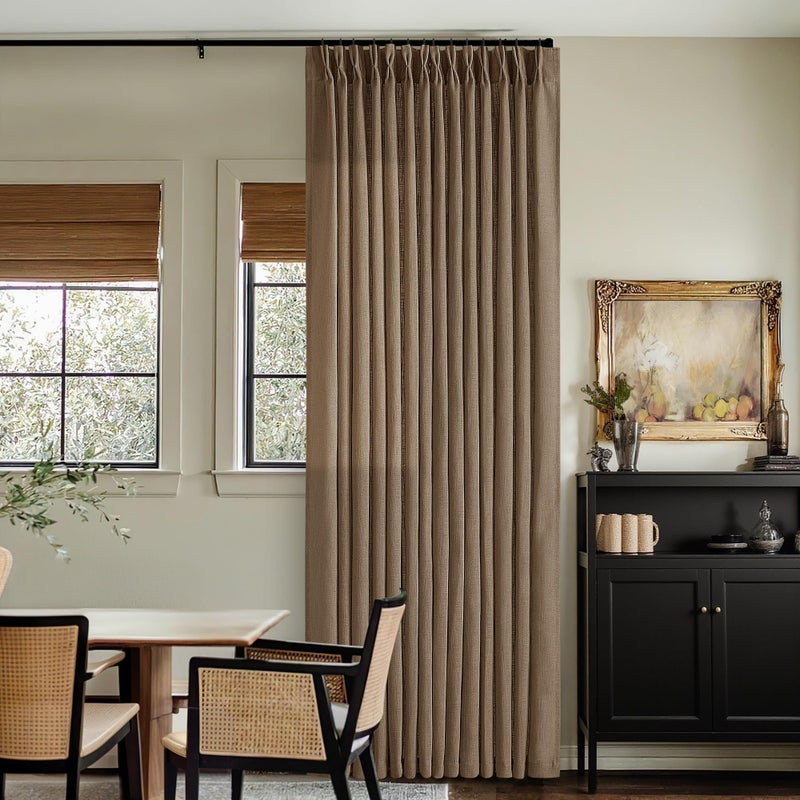TWODRAPES Brown Linen Pinch Pleated Curtains 108 Inches Long 2 Panels for Living Room Bedroom Light Filtering Drapes 108 Inch Length Dutch Cocoa Semi Sheer Memory Shape Trained Ceiling Floor Curtain - Image 1