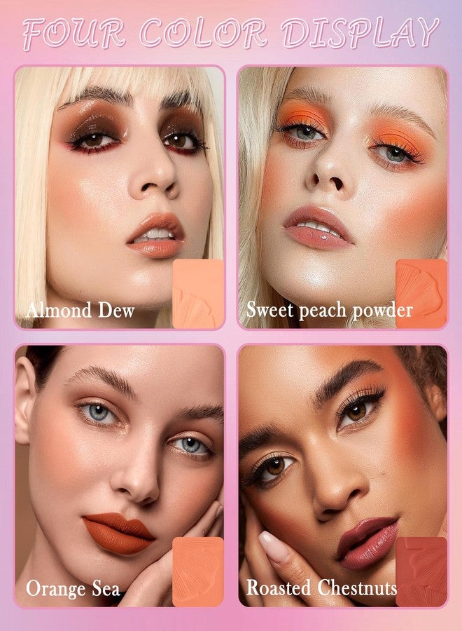 LYSdefeu Matte Face Blush Palette Kit with Brush-4 Colors Pink Purple Orange Silky Mineral Blendable Blusher Contour Powder for Cheeks,Longlasting Professional Facial Beauty Makeup Gift for Women Girl-Set 02 - Image 2