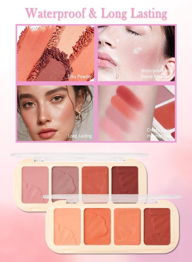 LYSdefeu Matte Face Blush Palette Kit with Brush-4 Colors Pink Purple Orange Silky Mineral Blendable Blusher Contour Powder for Cheeks,Longlasting Professional Facial Beauty Makeup Gift for Women Girl-Set 02 - Image 4