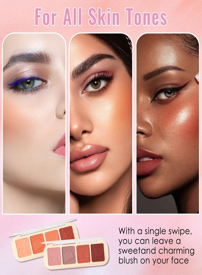 LYSdefeu Matte Face Blush Palette Kit with Brush-4 Colors Pink Purple Orange Silky Mineral Blendable Blusher Contour Powder for Cheeks,Longlasting Professional Facial Beauty Makeup Gift for Women Girl-Set 02 - Image 5