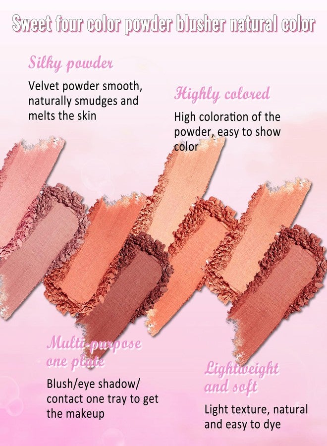 LYSdefeu Matte Face Blush Palette Kit with Brush-4 Colors Pink Purple Orange Silky Mineral Blendable Blusher Contour Powder for Cheeks,Longlasting Professional Facial Beauty Makeup Gift for Women Girl-Set 02 - Image 3