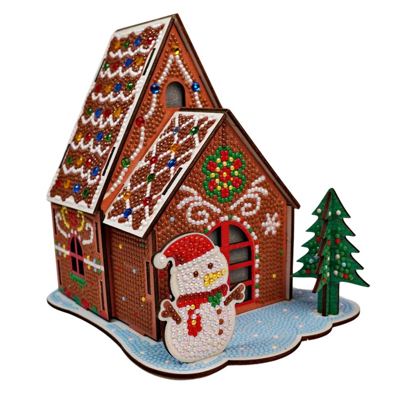 Party Ready 3D Diamond Painting Gingerbread House Christmas Cabin Kit â€“ DIY Holiday DÃ©cor, Full Drill Mosaic Art, Festive Craft Kit (Gingerbread House) - Image 1
