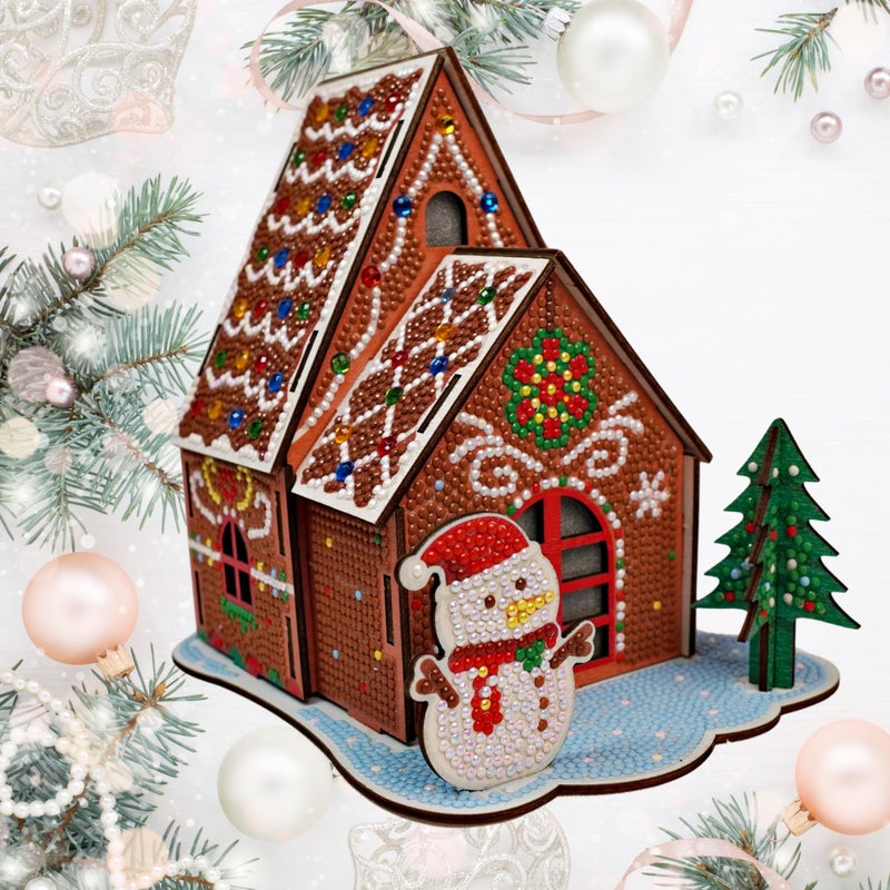 Party Ready 3D Diamond Painting Gingerbread House Christmas Cabin Kit â€“ DIY Holiday DÃ©cor, Full Drill Mosaic Art, Festive Craft Kit (Gingerbread House) - Image 3