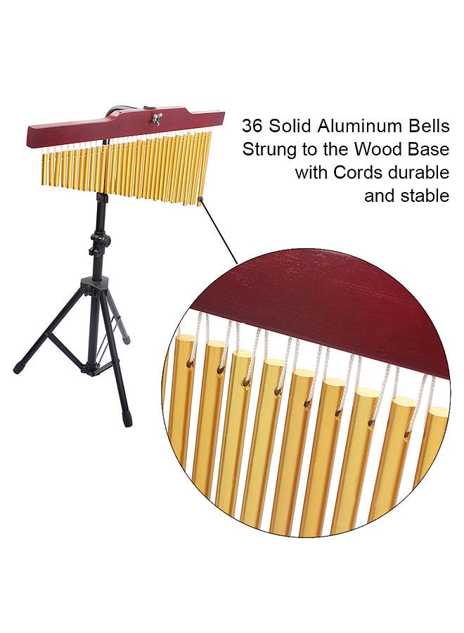Generic 36 Bells Barchime Chime Bar Wind Chime Gold Single-Row Solid Aluminum Alloy Bar Chimes Windchime Wooden Bar Musical Percussion Instrument with Adjustable Mounting Stand  - Image 3